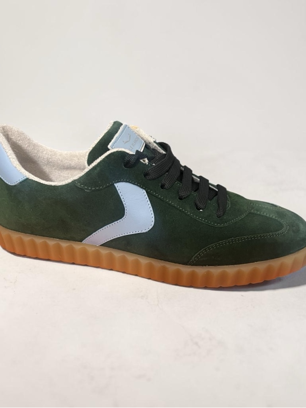 Voile Blanche Green Suede Sneakers with White Side Accent and Gum Sole